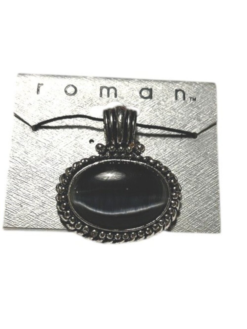 Roman Silver-tone Pendant with Black Stone